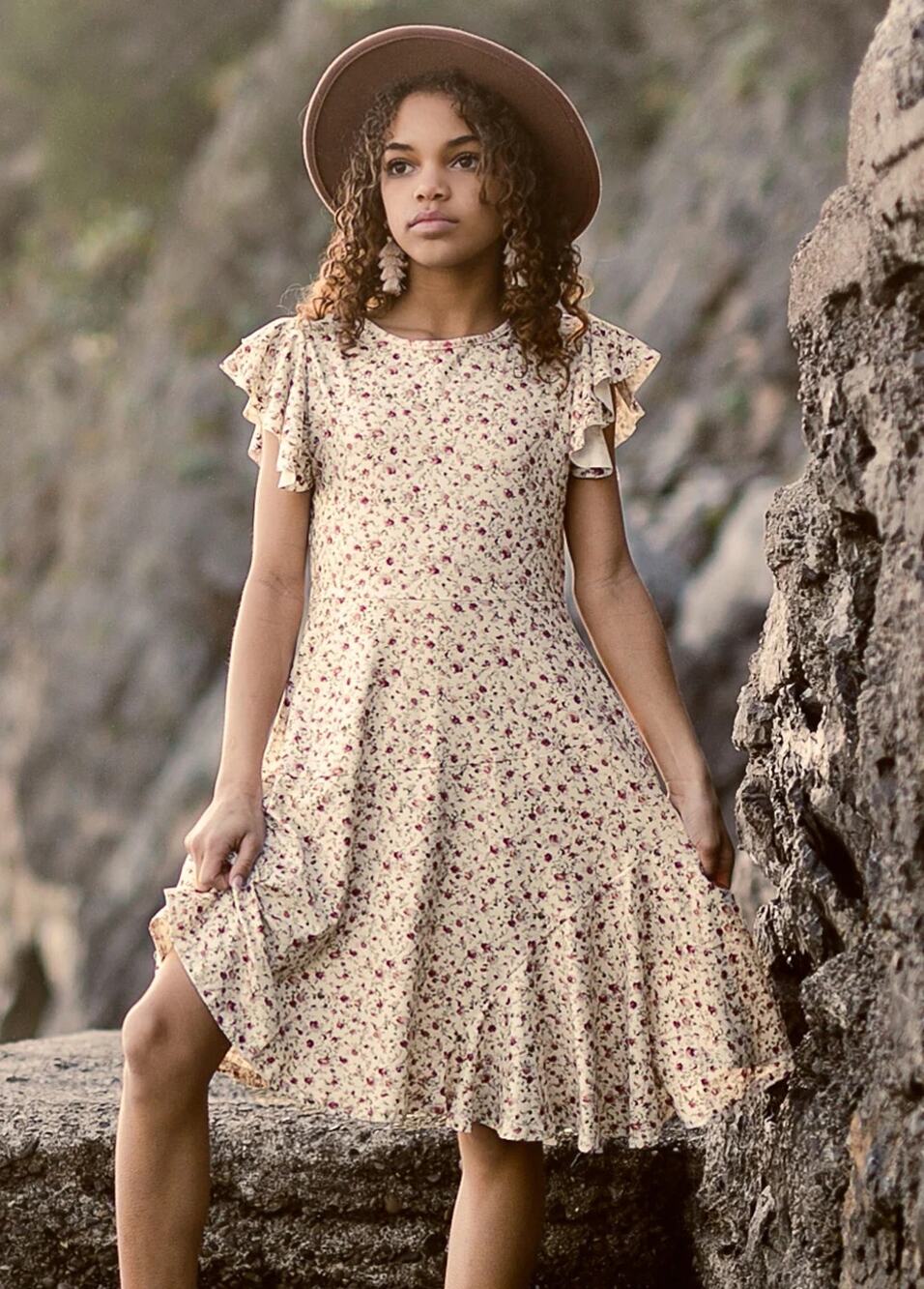 Joyfolie Mia Joy Marci Dress in Cream Mini Floral Girl's size 8